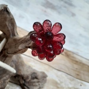 Ring Red/maroon multi bead cluster